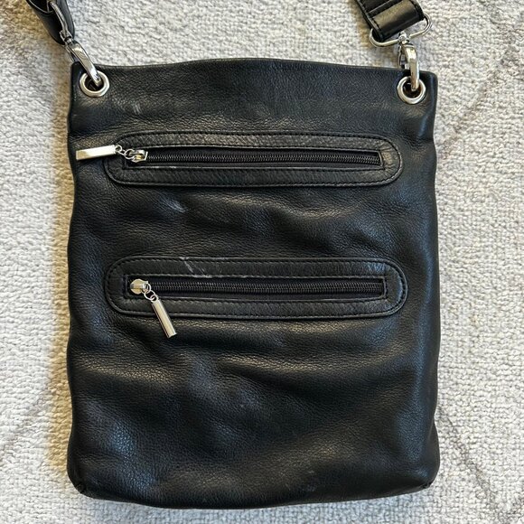 Margot Black Luxe Leather Double Zipper Adjustable Removable Strap Crossbody - Picture 7 of 7